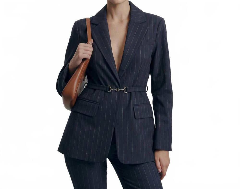 NEW AVEC LES FILLES pinstripe belted blazer in navy